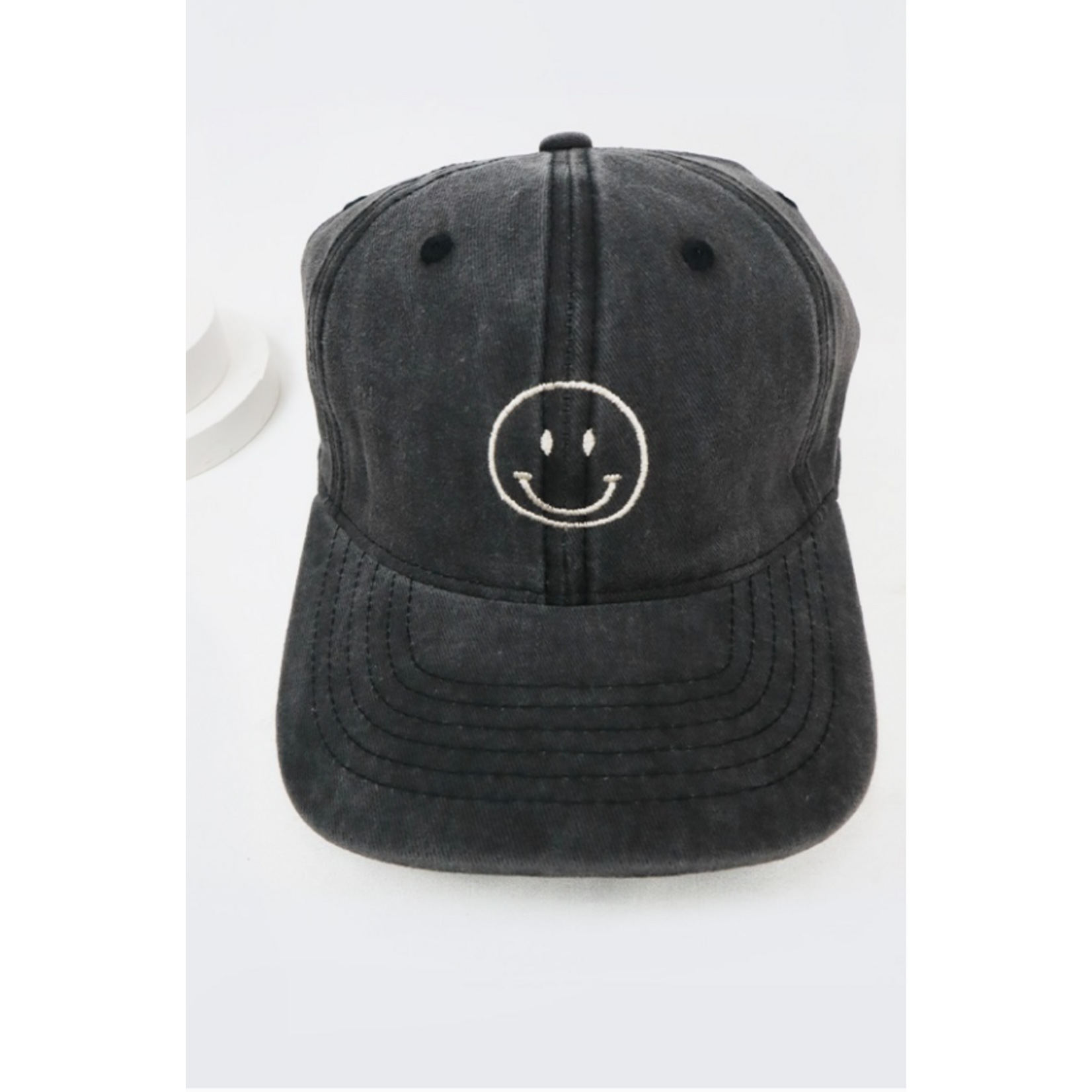 Love and Repeat Love and Repeat Smile Face Embroidered Washed Baseball Cap Black