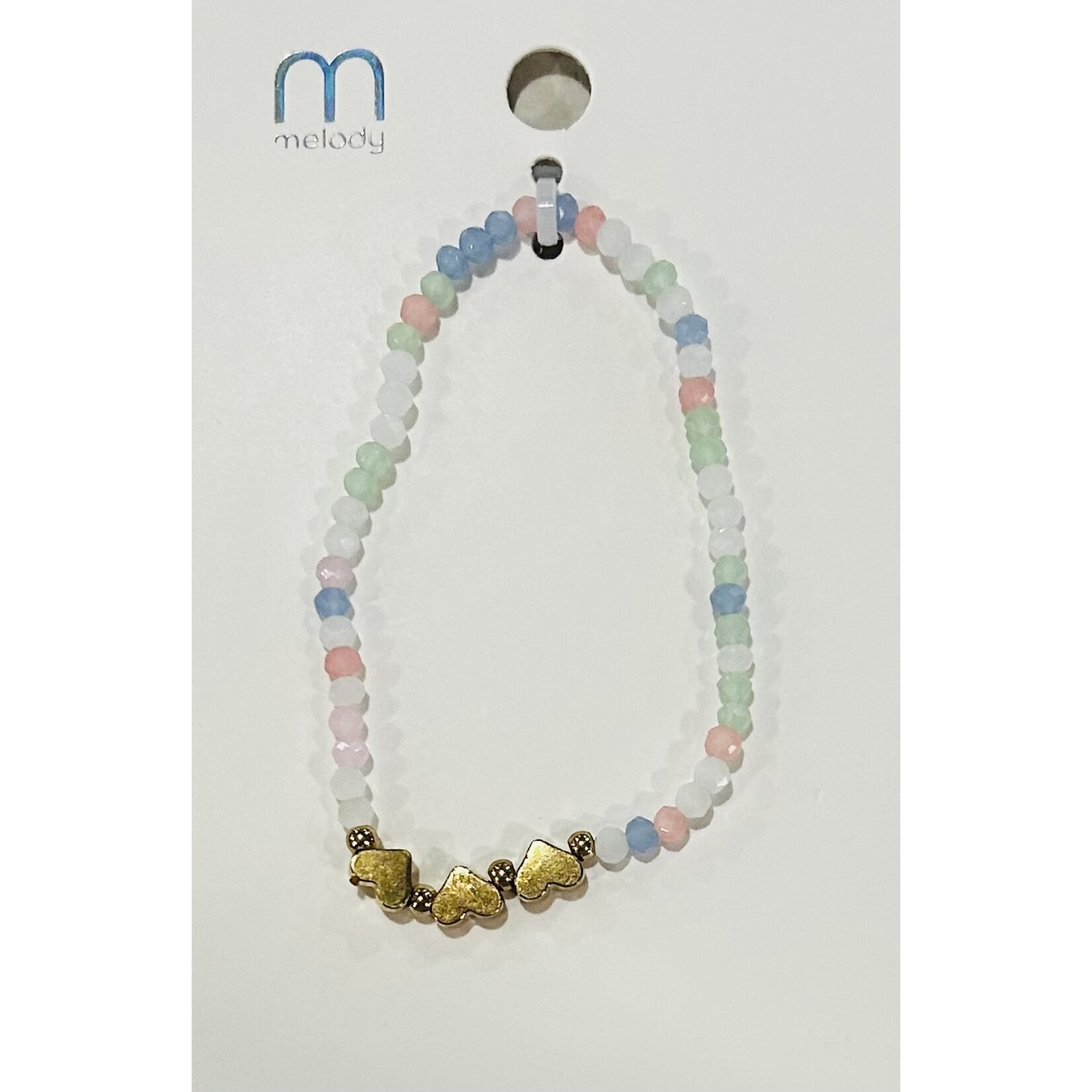 Love and Repeat Love and Repeat Tripple Gold Heart Charm Beaded Bracelet Blue