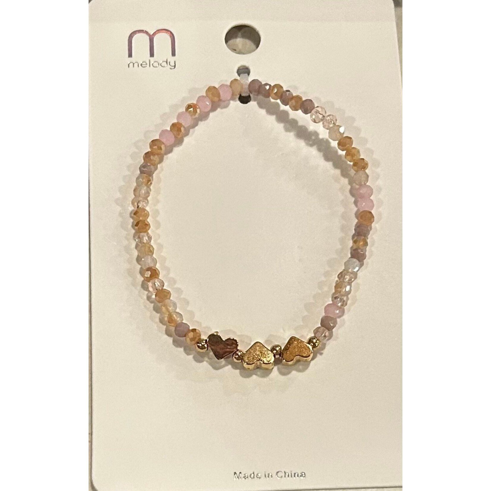 Love and Repeat Love and Repeat Tripple Gold Heart Charm Beaded Bracelet Tan