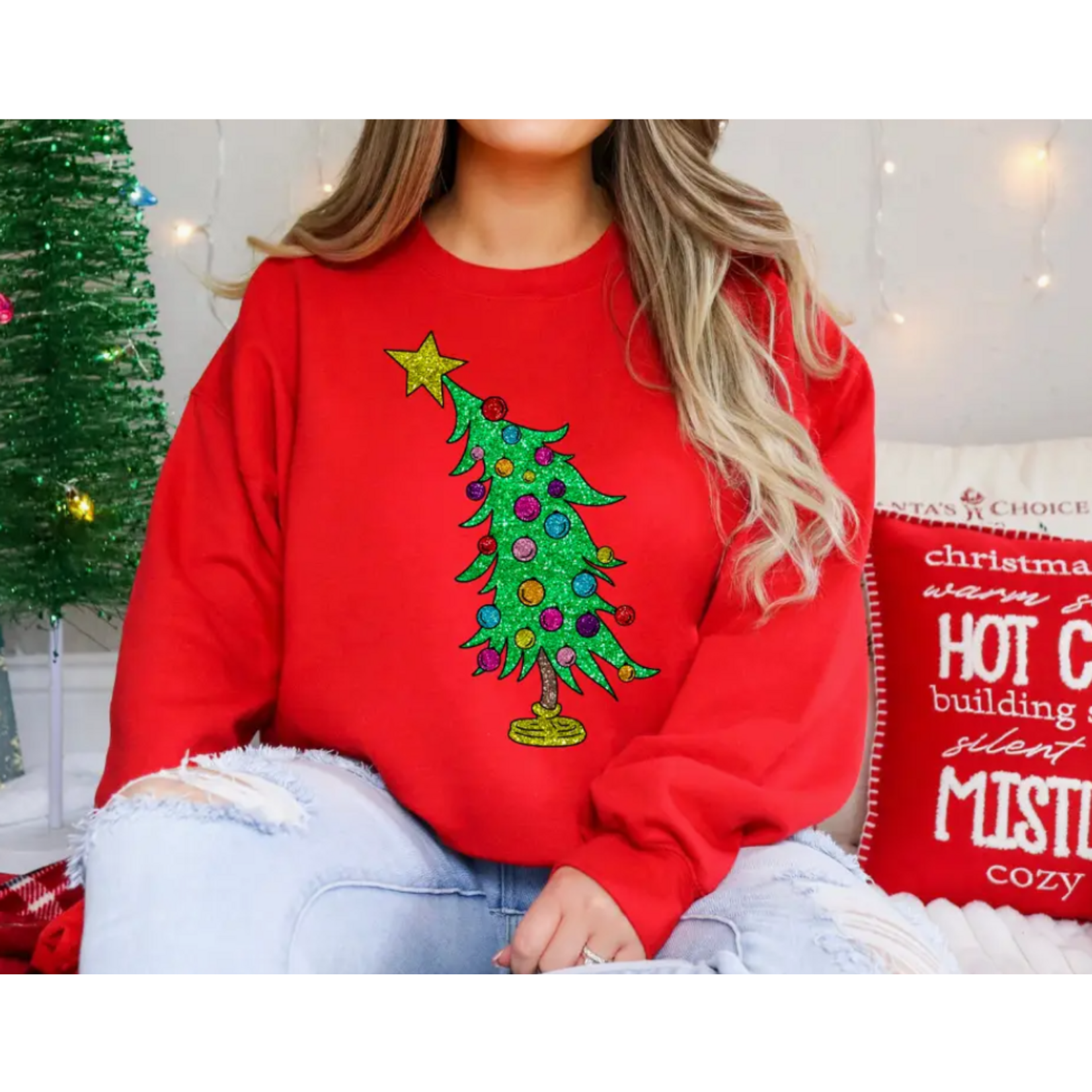 Southern Backroad Tees Southern Backroad Tees Christmas Tree Crewneck Red