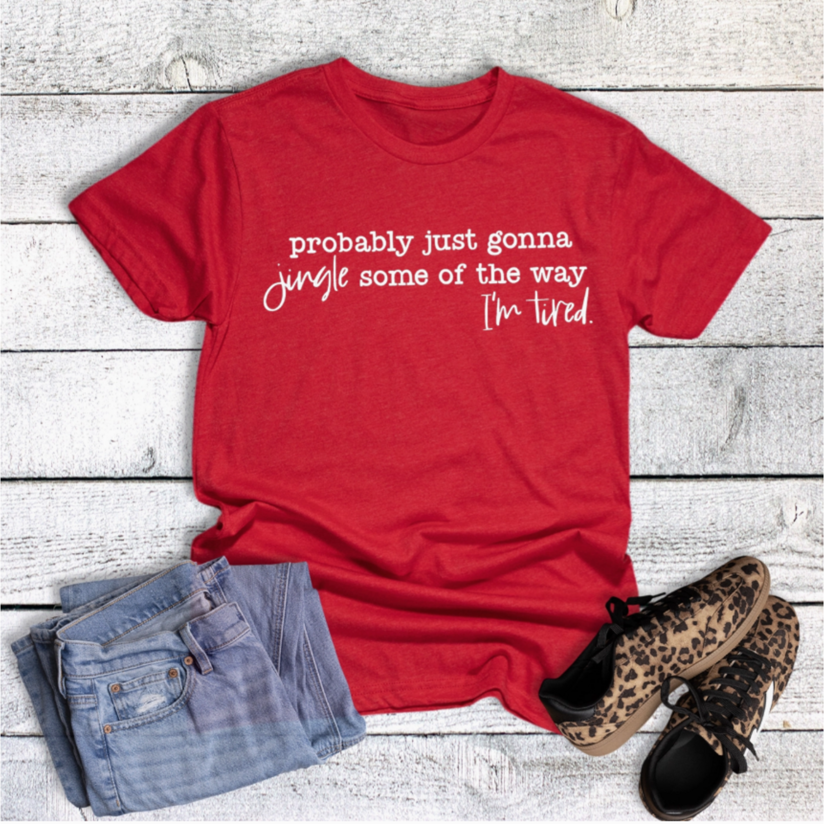 Rebel Rose Rebel Rose Christmas Jingle Some I'm Tired Graphic Tee Red