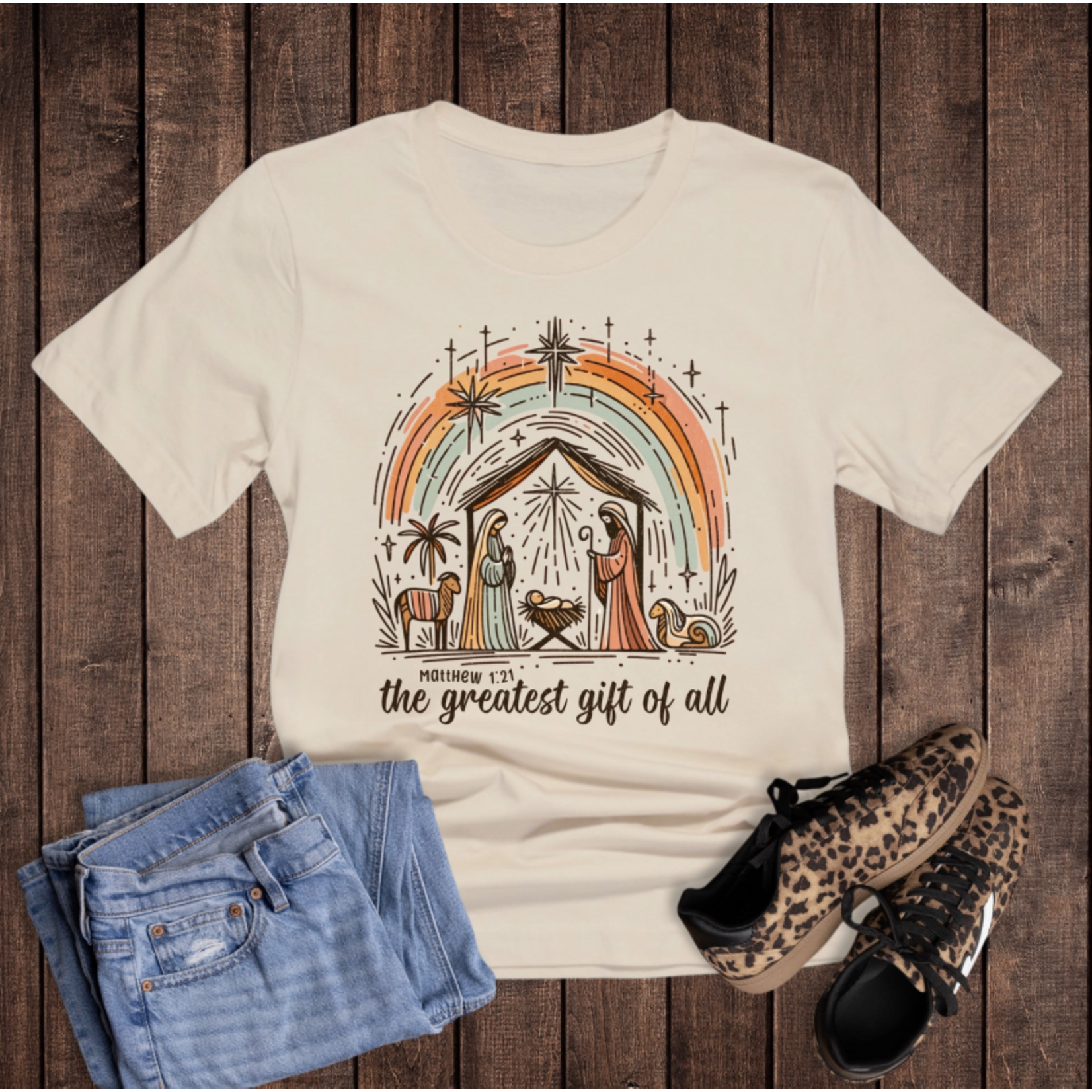 Rebel Rose Rebel Rose Christmas Boho The Greatest Gift Graphic Tee Cream