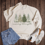 Rebel Rose Rebel Rose Christmas Trees Merry & Bright Crewneck Cream