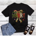 Rebel Rose Rebel Rose Christmas Faux Embroidery Merry Graphic Tee Black