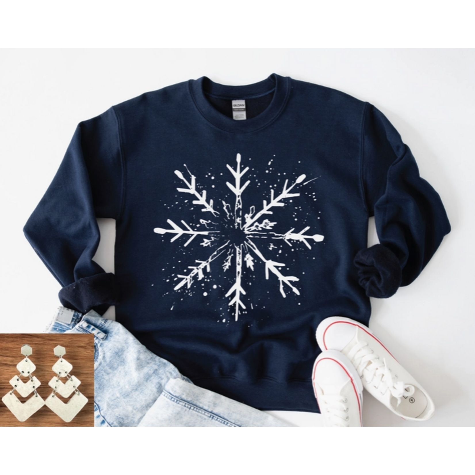 Southern Attitude Designs Southern Attitude Designs Grunge Snowflake Crewneck