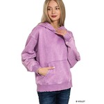 Zenana Zenana Fleece Acid Wash Kangaroo Pocket Hoodie B. Violet