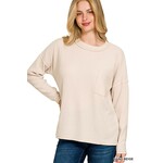 Zenana Zenana Ribbed Brushed Melange Hacci Sweater with Pocket Sand Beige