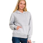 Zenana Zenana Fleece Acid Wash Kangaroo Pocket Hoodie Sleet