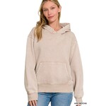 Zenana Zenana Fleece Acid Wash Kangaroo Pocket Hoodie Ash Mocha