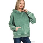 Zenana Zenana Fleece Acid Wash Kangaroo Pocket Hoodie DK Green