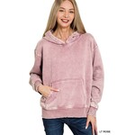Zenana Zenana Fleece Acid Wash Kangaroo Pocket Hoodie Lt Rose