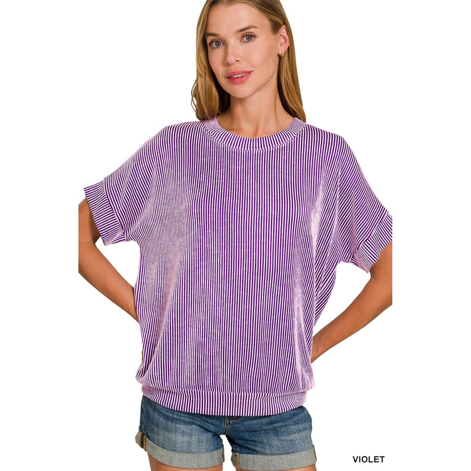 Zenana Zenana Corded Rib Short Sleeve Top Violet