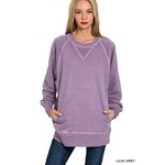 Zenana Zenana Pigment Dyed French Terry Pullover with Pockets Lilac Grey