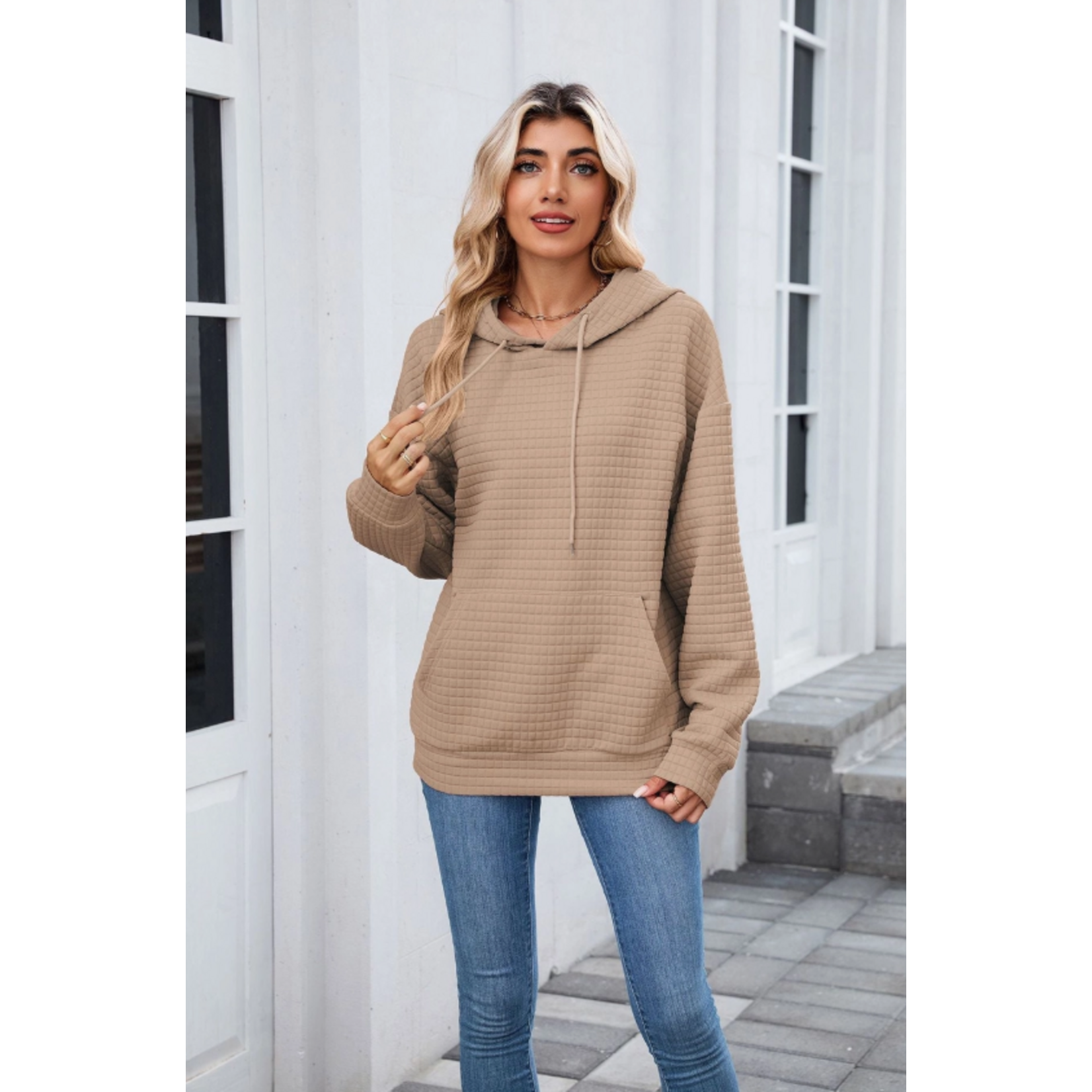 Lovesoft Lovesoft Waffle Knit Oversized Hoodie with Pocket Khaki