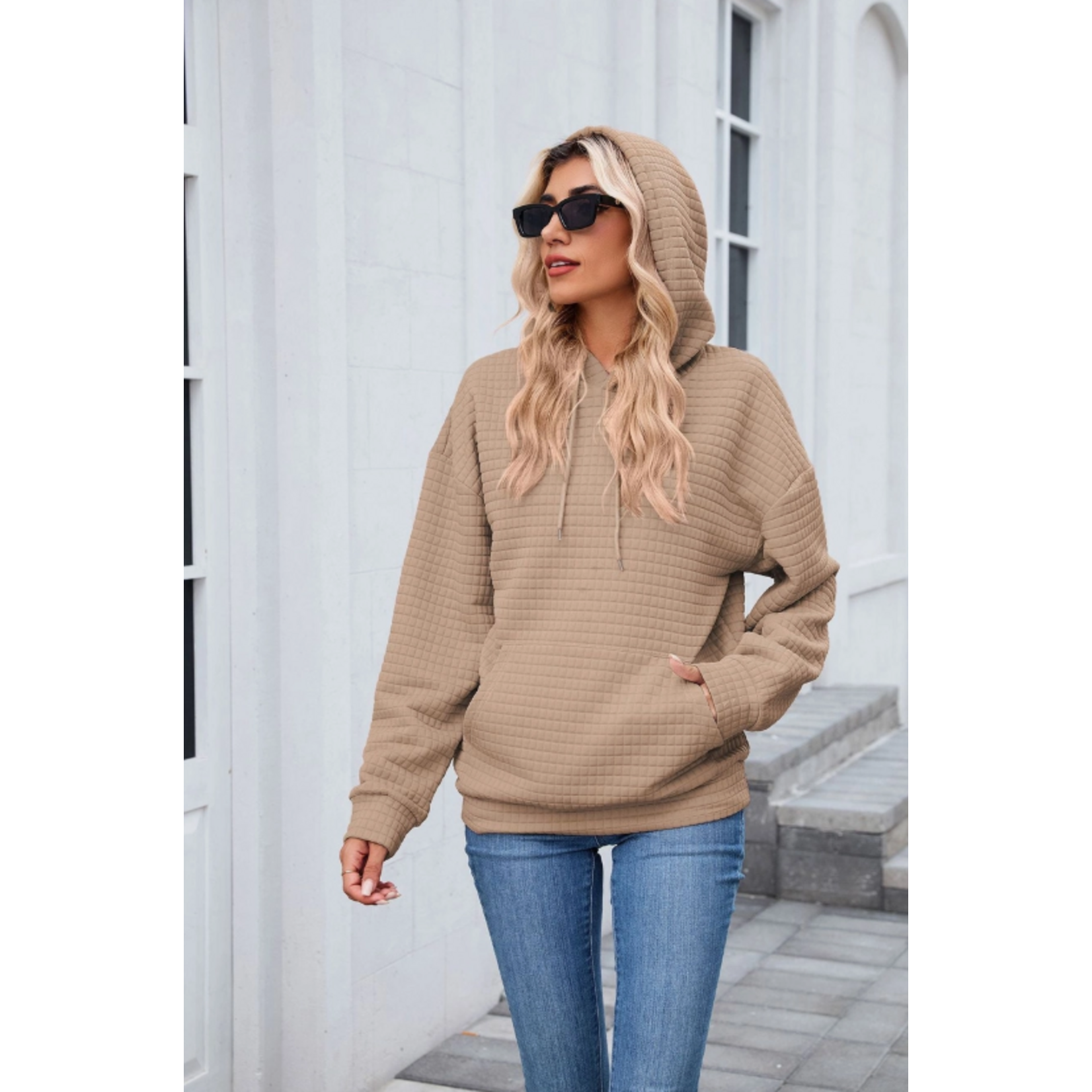 Lovesoft Lovesoft Waffle Knit Oversized Hoodie with Pocket Khaki
