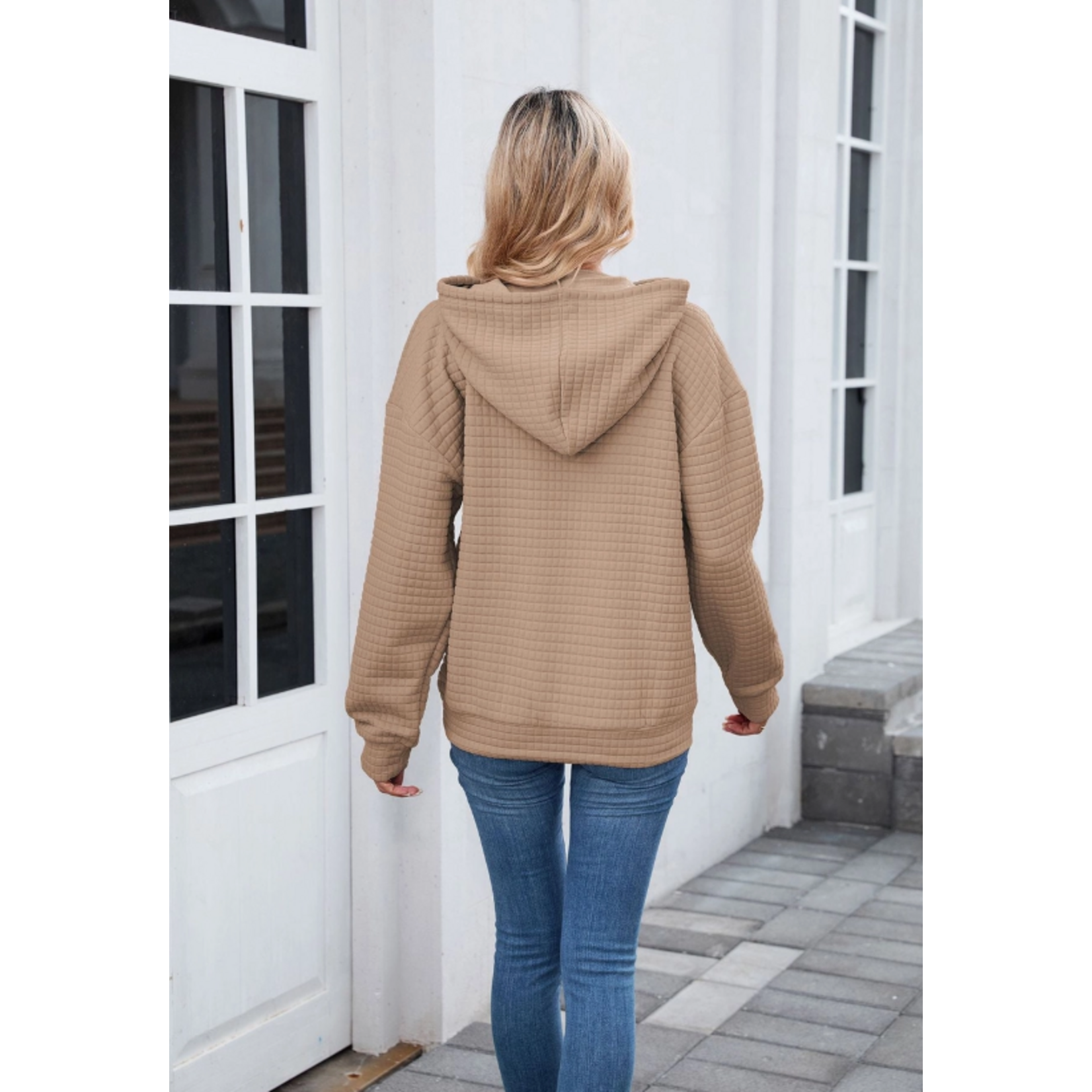 Lovesoft Lovesoft Waffle Knit Oversized Hoodie with Pocket Khaki