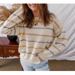 Lovesoft Lovesoft Casual Striped Loose Fit Pullover Sweater Apricot