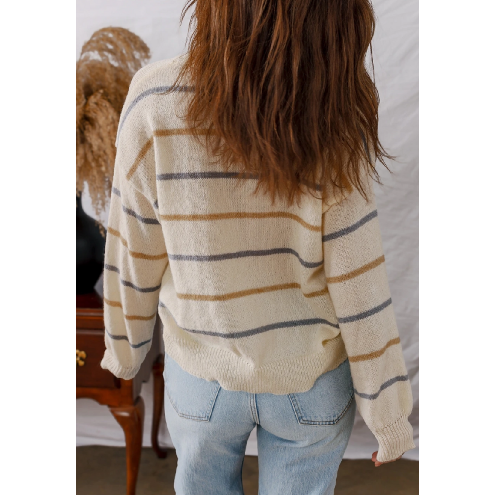 Lovesoft Lovesoft Casual Striped Loose Fit Pullover Sweater Apricot