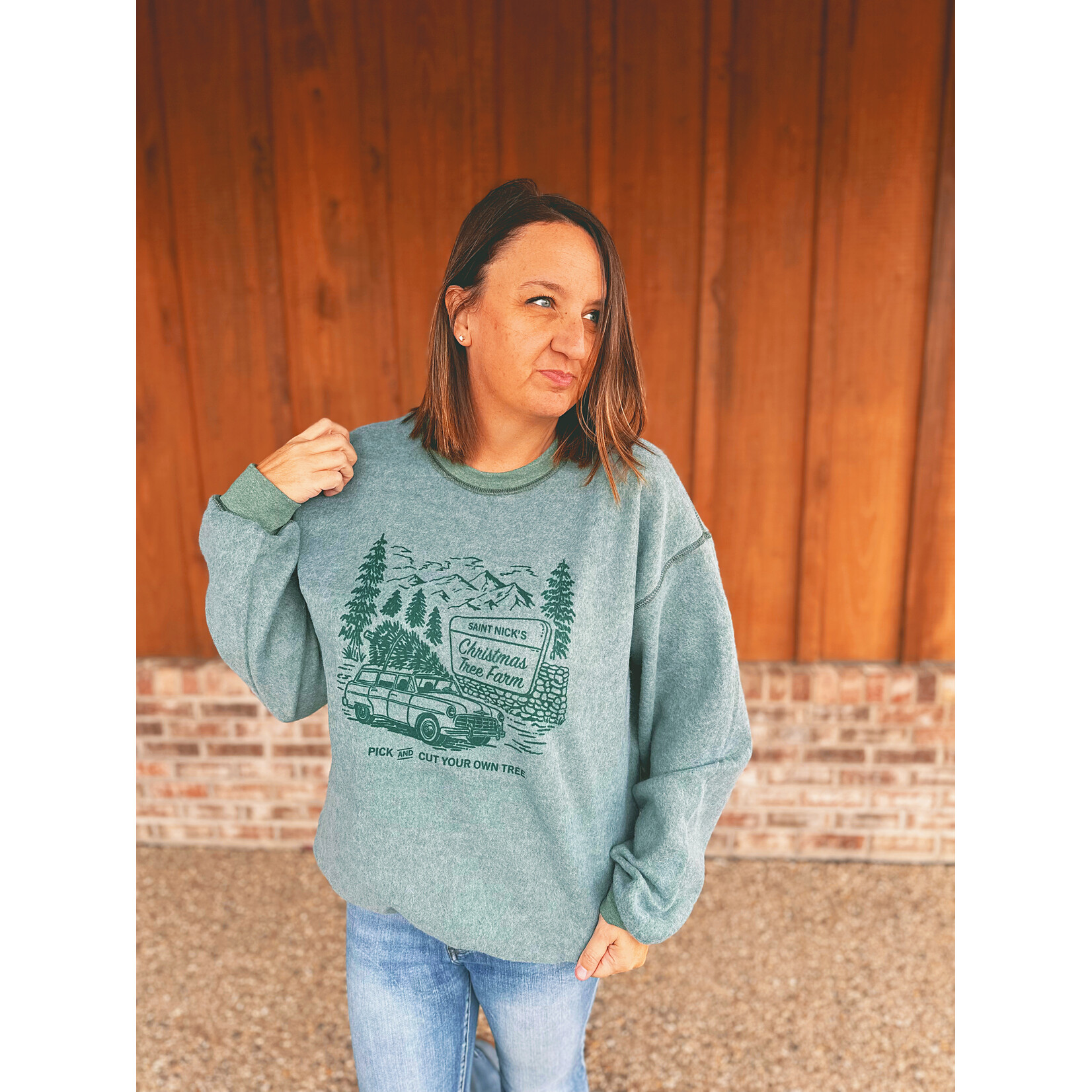 Knox + Nell Knox & Nell Inside Out Christmas Sweatshirt Christmas Tree Farm