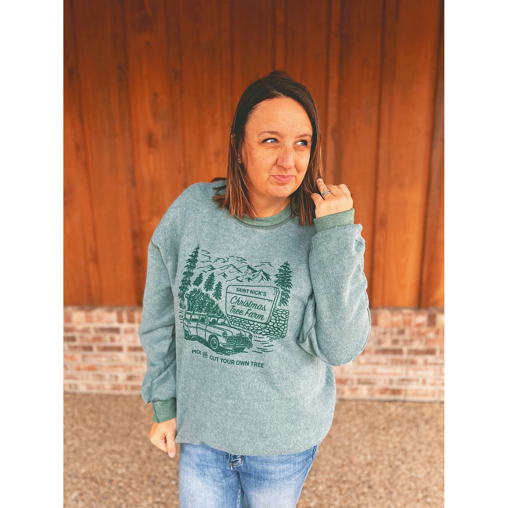 Knox + Nell Knox & Nell Inside Out Christmas Sweatshirt Christmas Tree Farm