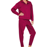 Zenana Zenana Scuba Half Zip Pullover & Jogger Set Cabernet