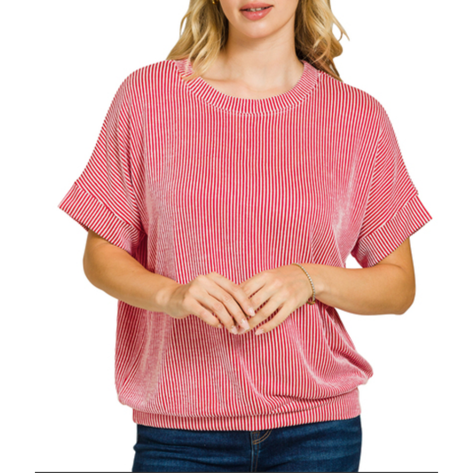 Zenana Zenana Corded Rib Short Sleeve Top Ruby