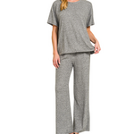 Zenana Zenana Soft Melange Short Sleeve/Pant Set Black