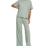 Zenana Zenana Soft Melange Short Sleeve/Pant Set Ash Jade
