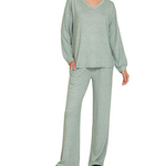 Zenana Zenana Soft Melange V Neck Long Sleeve & Pant Set Ash Jade