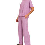 Zenana Zenana Soft Melange Short Sleeve/Pant Set Lt Plum