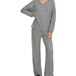 Zenana Zenana Soft Melange V Neck Long Sleeve & Pant Set Black