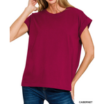 Zenana Zenana Folded Sleeve T-Shirt Cabernet