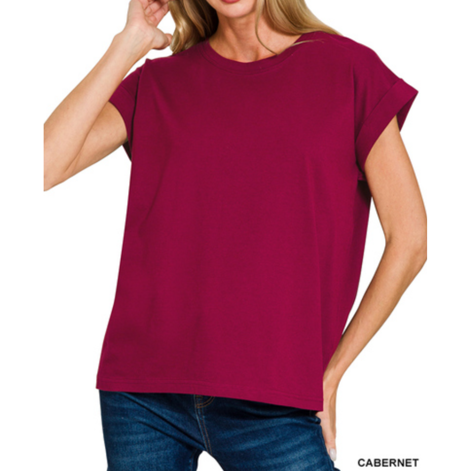 Zenana Zenana Folded Sleeve T-Shirt Cabernet