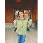 Zenana Zenana Fleece Drawstring Hem Half Zip Kangaroo Hoodie Lt Olive