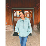 Zenana Zenana Fleece Drawstring Hem Half Zip Kangaroo Hoodie Ash Blue
