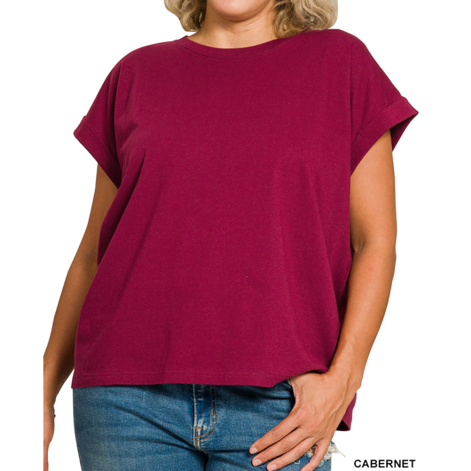 Zenana Zenana Folded Sleeve T-Shirt Cabernet