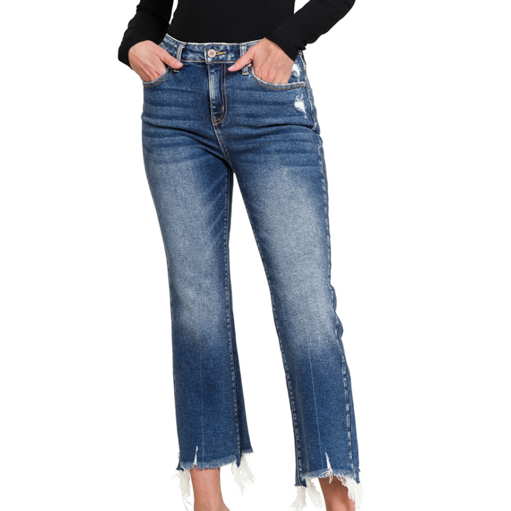 Zenana Zenana Dark Wash Kick Crop Flare Denim Pants 1646DD