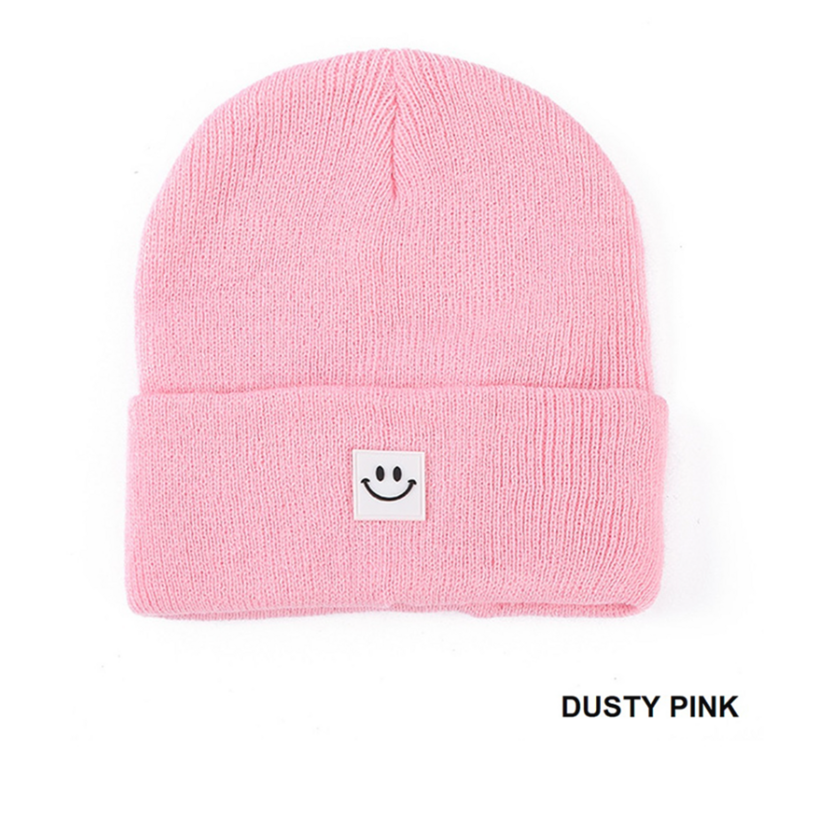 Zenana Zenana Smiley Face Patch Beanie Dusty Pink