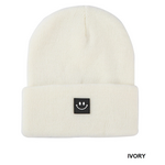 Zenana Zenana Smiley Face Patch Beanie Ivory