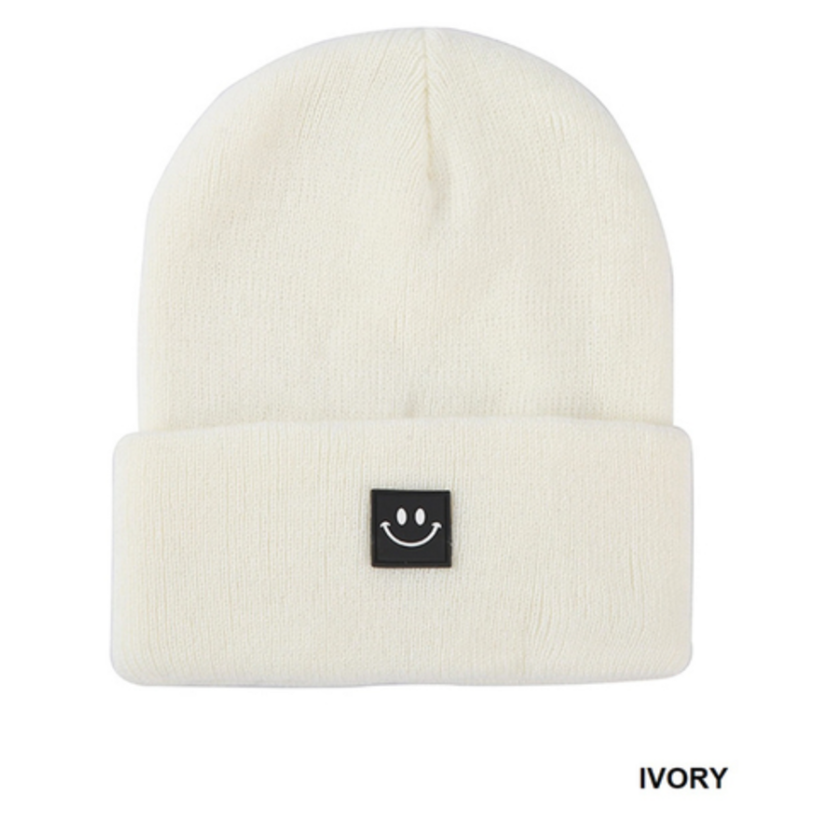 Zenana Zenana Smiley Face Patch Beanie Ivory