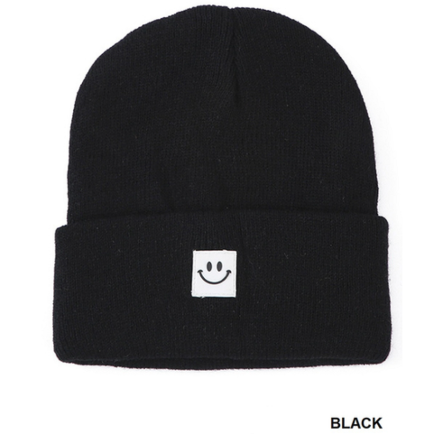 Zenana Zenana Smiley Face Patch Beanie Black