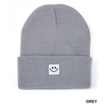 Zenana Zenana Smiley Face Patch Beanie Grey