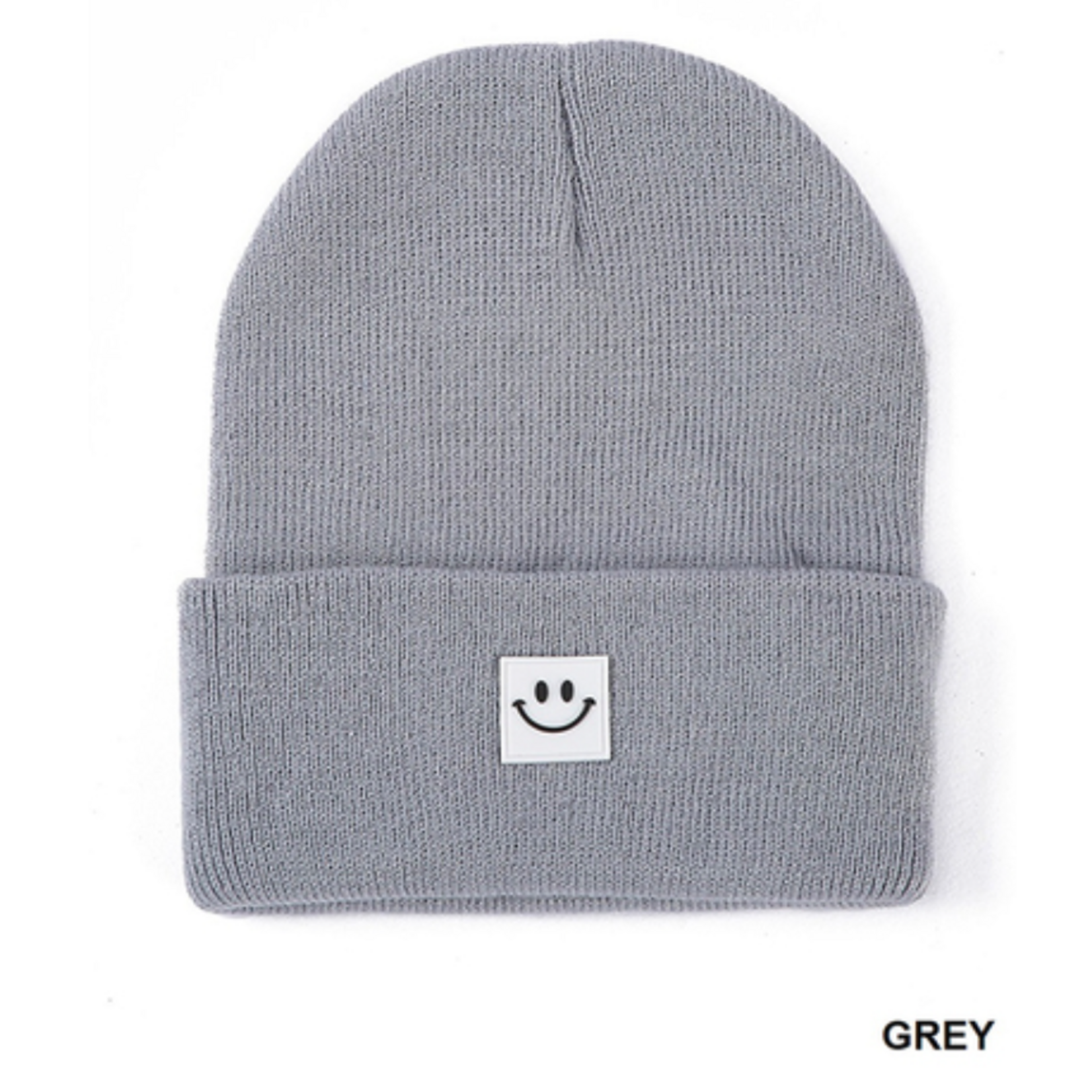 Zenana Zenana Smiley Face Patch Beanie Grey