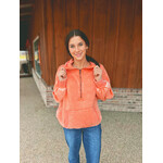 Zenana Zenana Fleece Drawstring Hem Half Zip Kangaroo Hoodie Coral