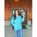 Zenana Zenana Half Zip Fleece Pullover W/ Kangaroo Pocket Dusty Teal