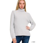 Zenana Zenana Turtle-Neck Long Sleeve Sweater Lt Grey