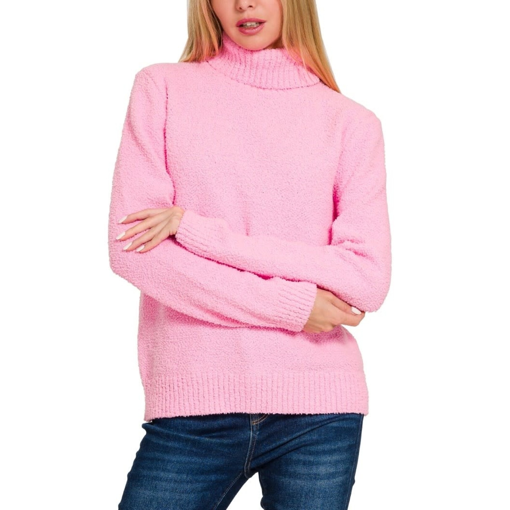 Zenana Zenana Turtle-Neck Long Sleeve Sweater Candy Pink