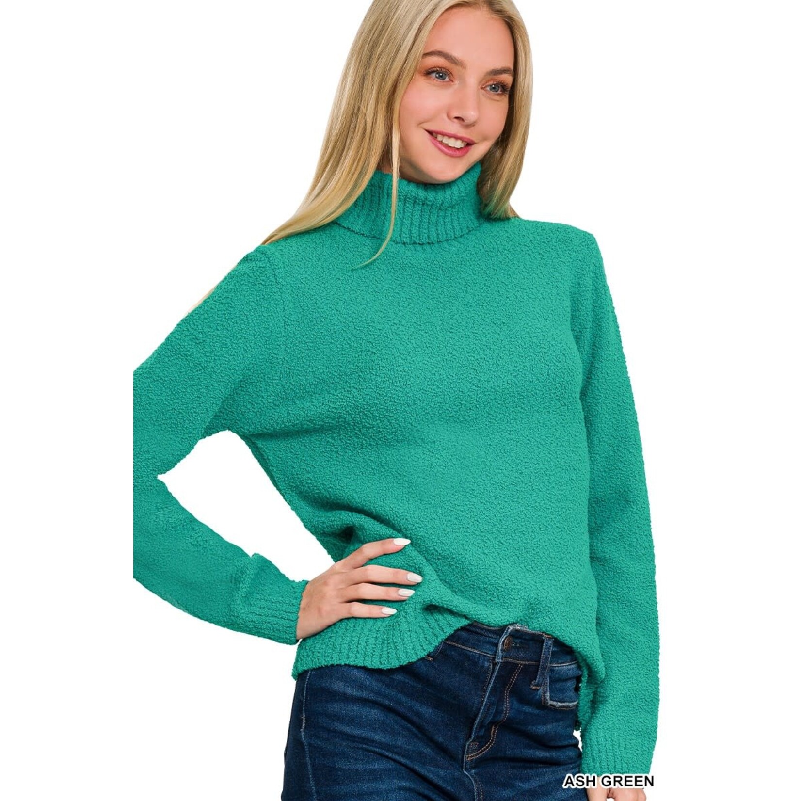 Zenana Zenana Turtle-Neck Long Sleeve Sweater Ash Green