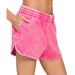 Zenana Zenana Acid Wash Elastic Waist Dolphin Shorts Hot Pink