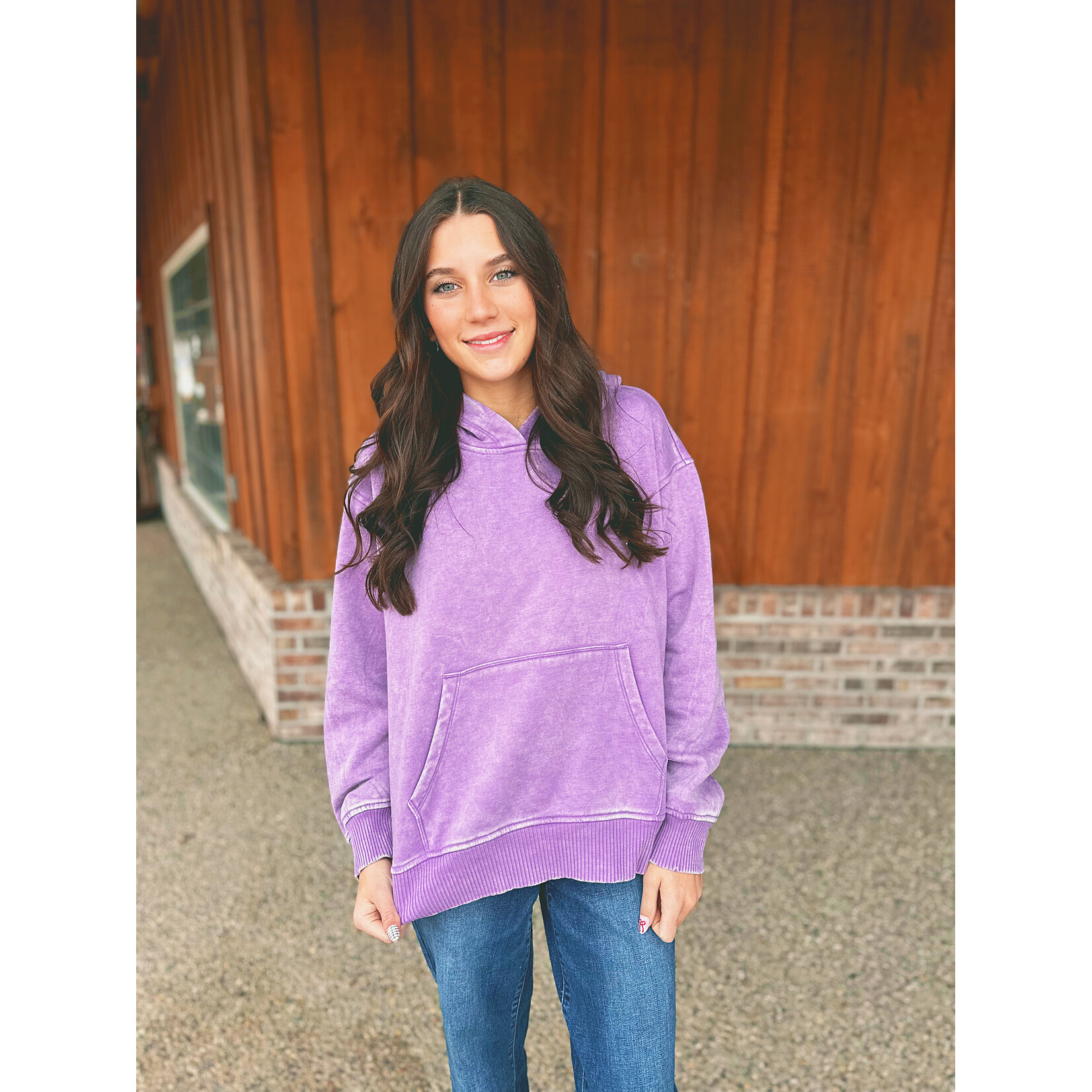 Zenana Zenana Fleece Acid Wash Kangaroo Pocket Hoodie B. Violet